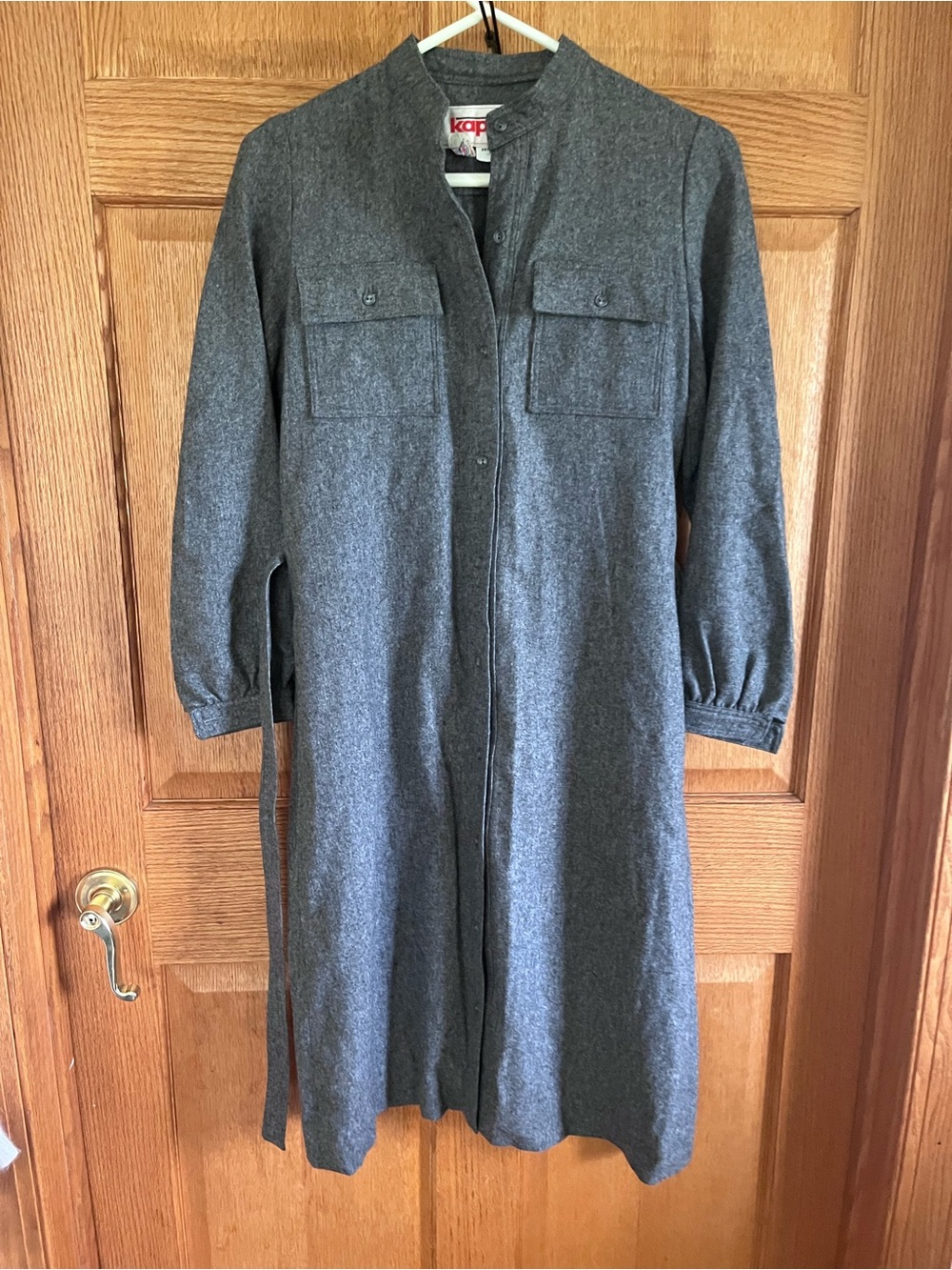 Vintage Union made wool Kappa Dark Gray Long Shirt Dress with Belt